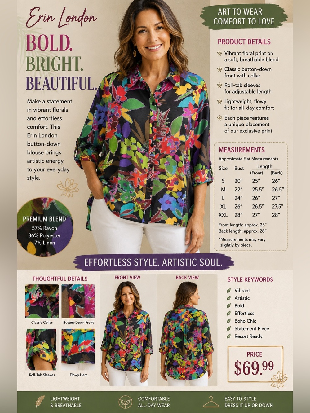 erin london Black Floral Button-Front Blouse with Multicolor Print